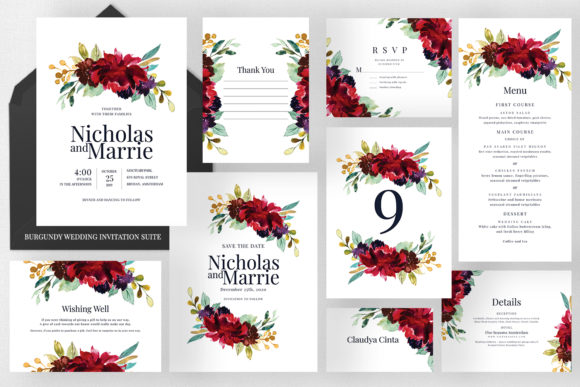 Download Burgundy - Wedding Invitation Suite - Wedding invitation Collection