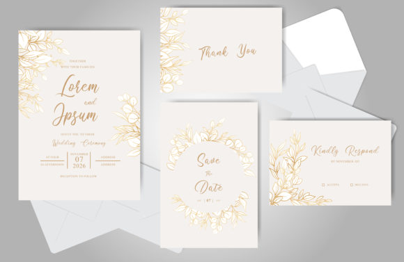 Download Golden Foliage Wedding Invitation Bundle - Wedding invitation Collection